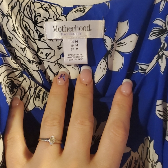 Blue with White Flower print Dress - Picture 3 of 6